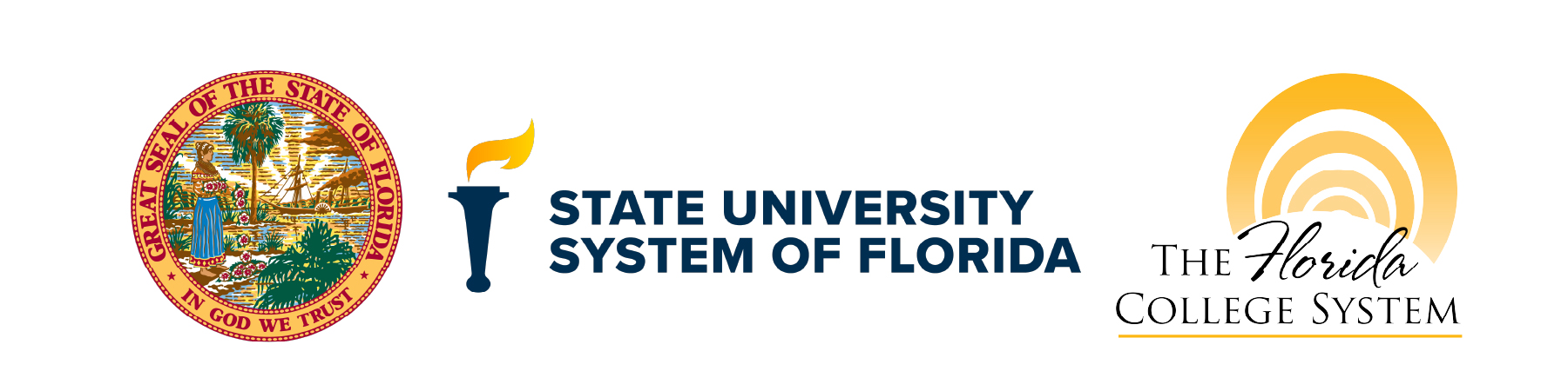 State University System logo, Florida State Seal, and the Florida College system logo