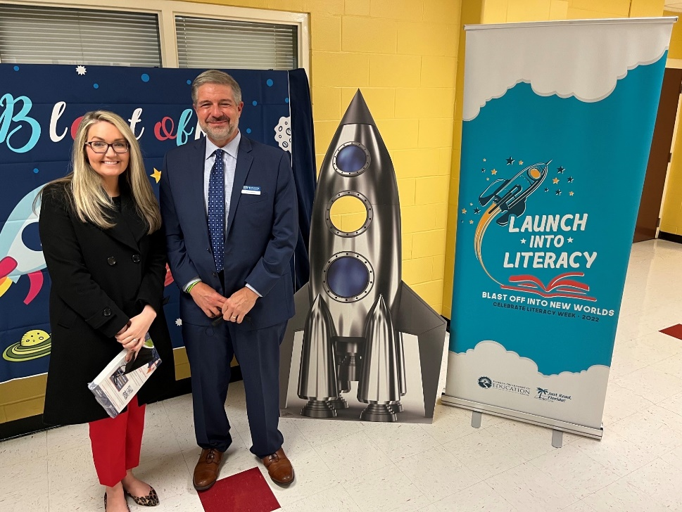 Florida Education Foundation Executive Director Kristin Piccolo and Age of Learning Senior Account Manager Shawn Meddock at Bond Elementary School.